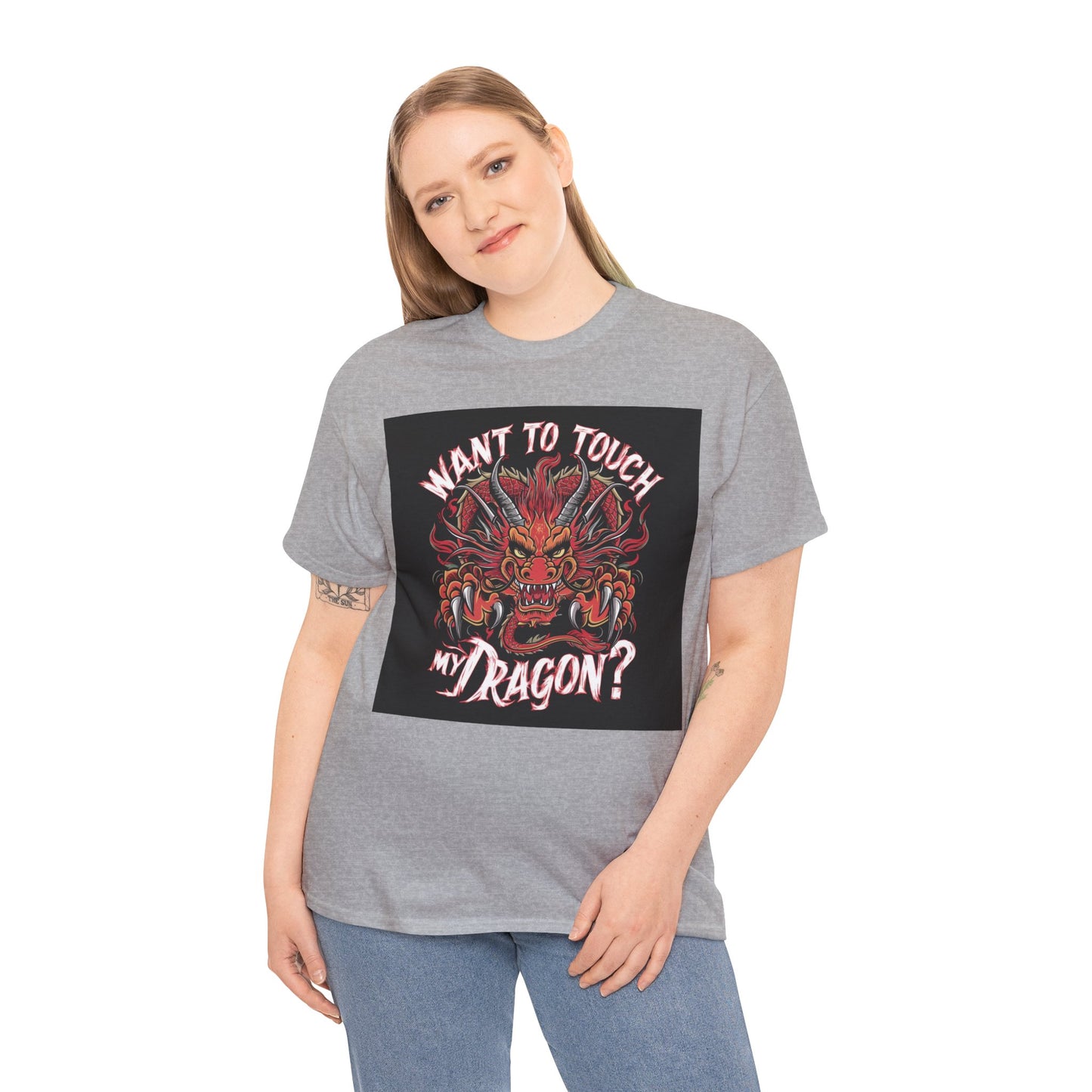 Want to Touch My Dragon? - Red -Unisex Heavy Cotton Tee