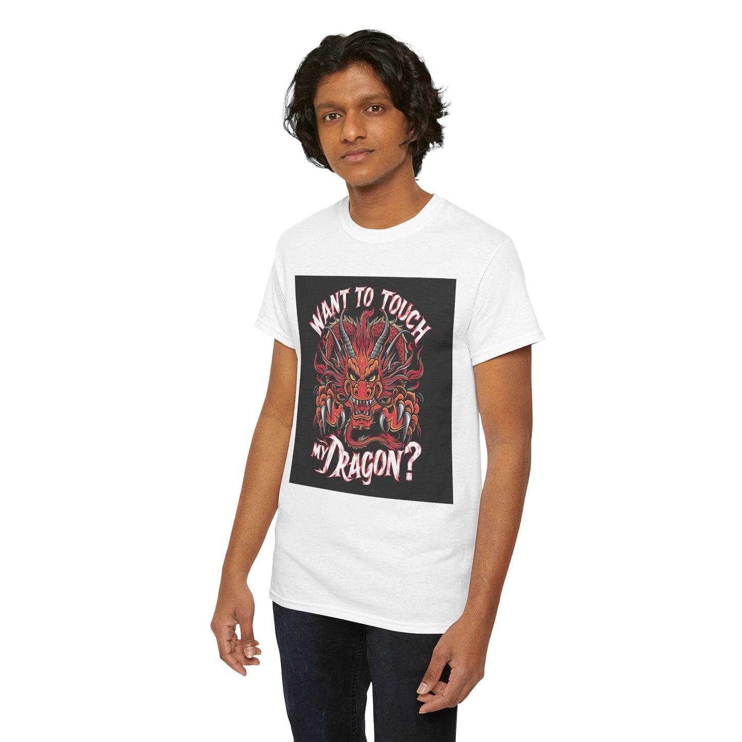 Want to Touch My Dragon? - Red -Unisex Heavy Cotton Tee