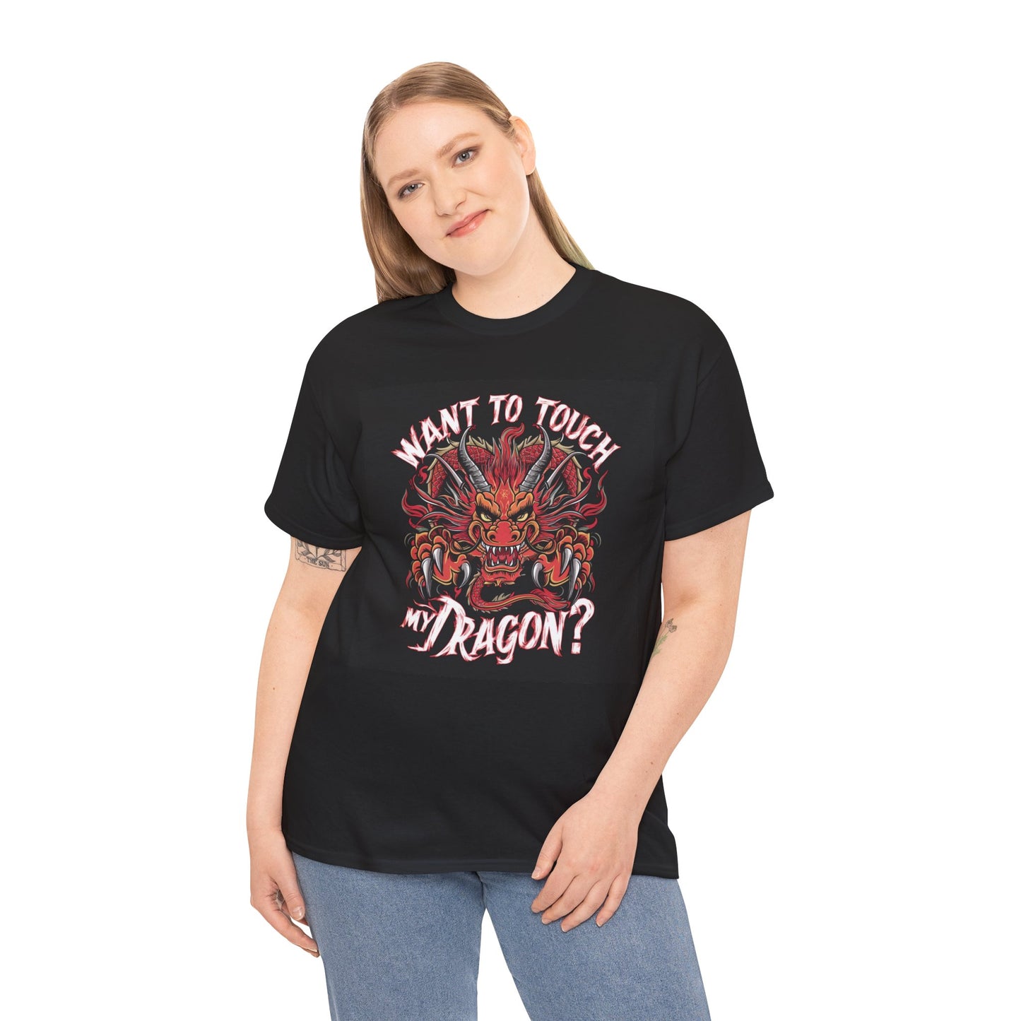 Want to Touch My Dragon? - Red -Unisex Heavy Cotton Tee