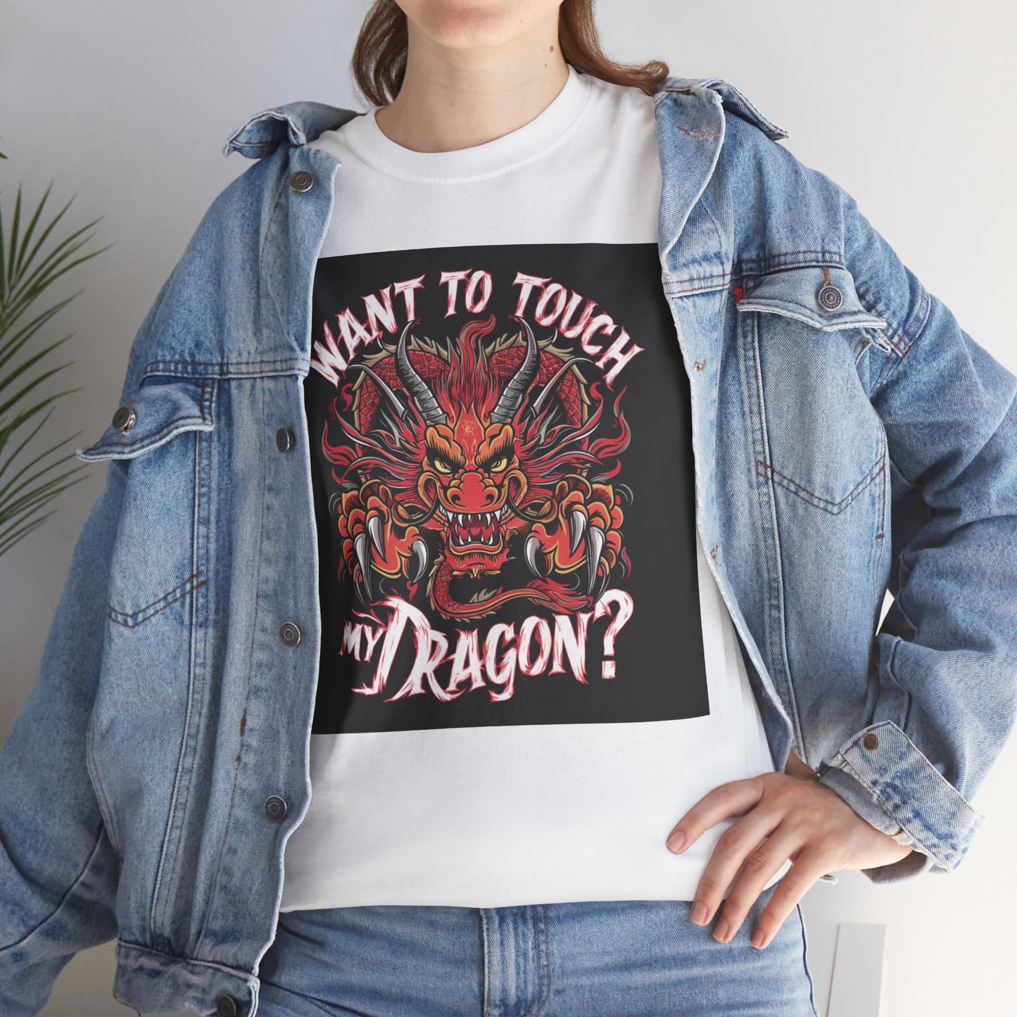 Want to Touch My Dragon? - Red -Unisex Heavy Cotton Tee