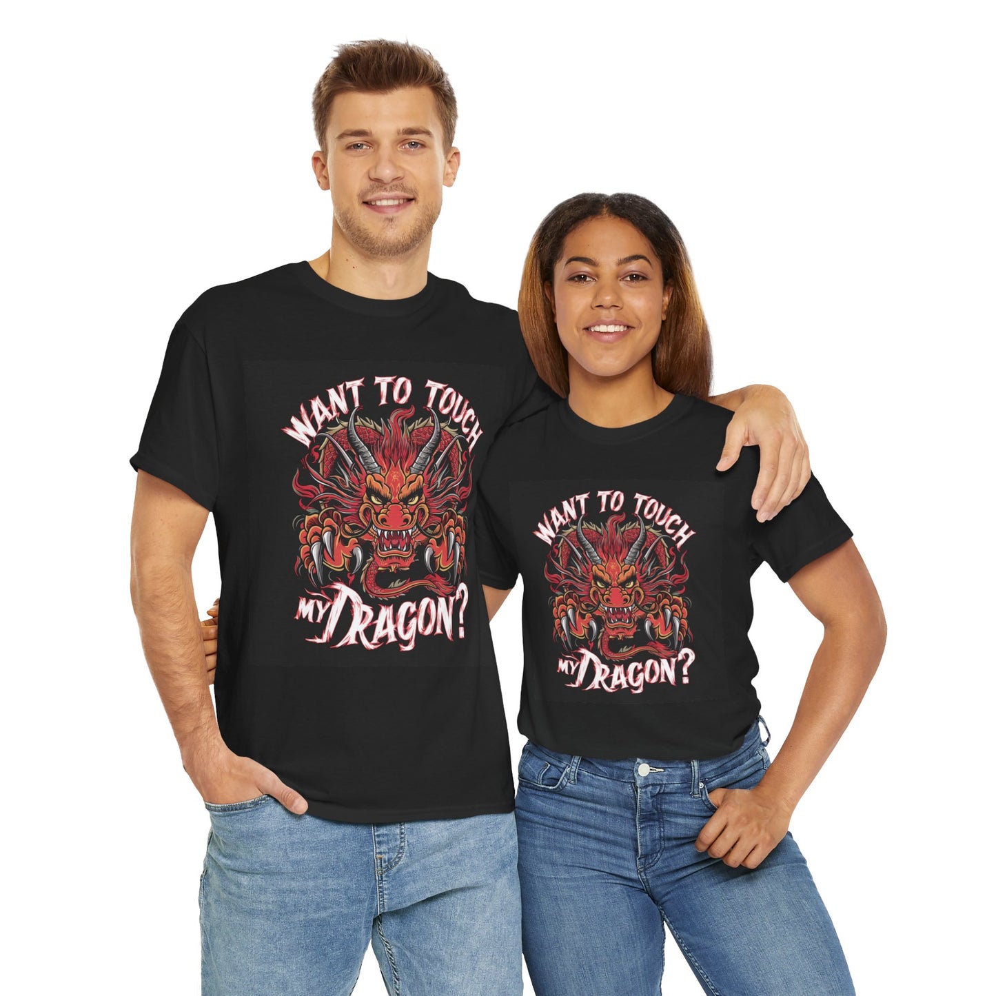 Want to Touch My Dragon? - Red -Unisex Heavy Cotton Tee