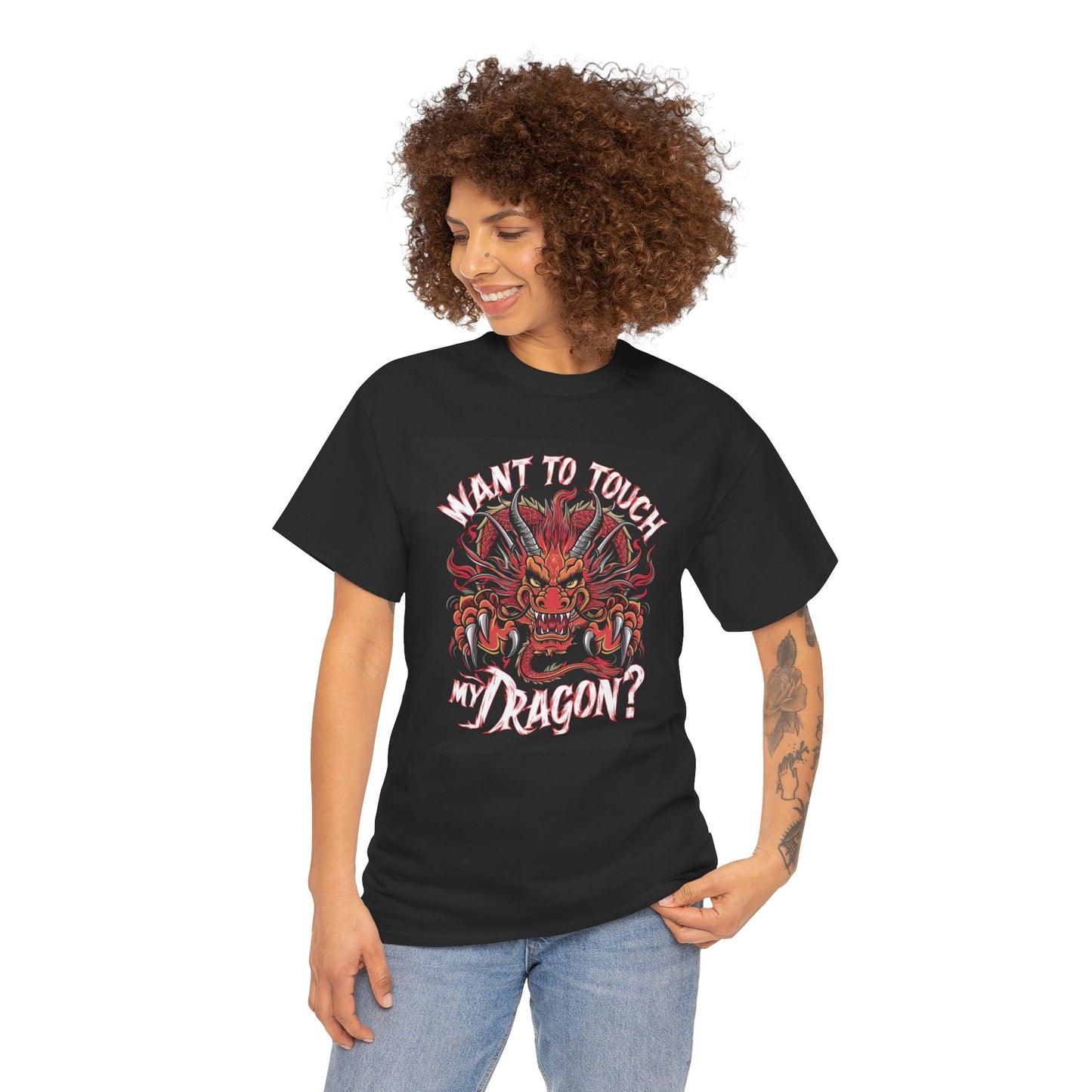 Want to Touch My Dragon? - Red -Unisex Heavy Cotton Tee