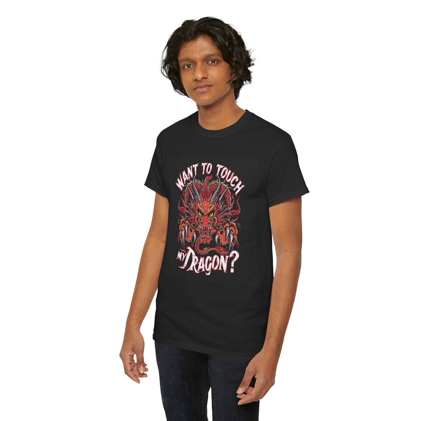 Want to Touch My Dragon? - Red -Unisex Heavy Cotton Tee