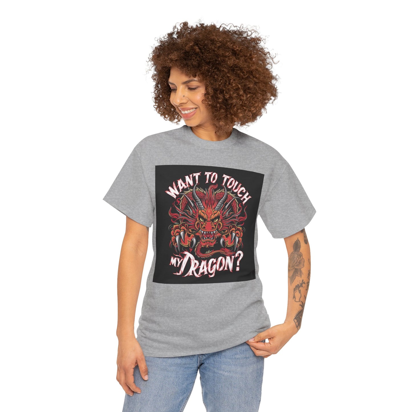 Want to Touch My Dragon? - Red -Unisex Heavy Cotton Tee