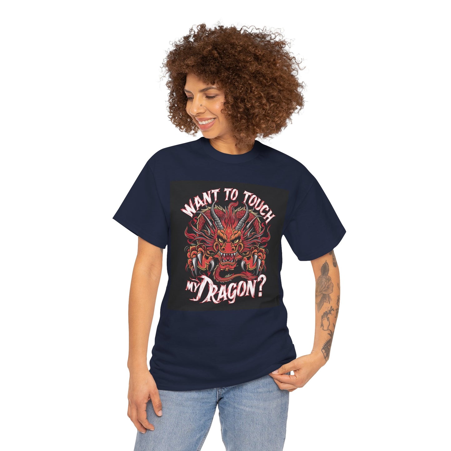 Want to Touch My Dragon? - Red -Unisex Heavy Cotton Tee