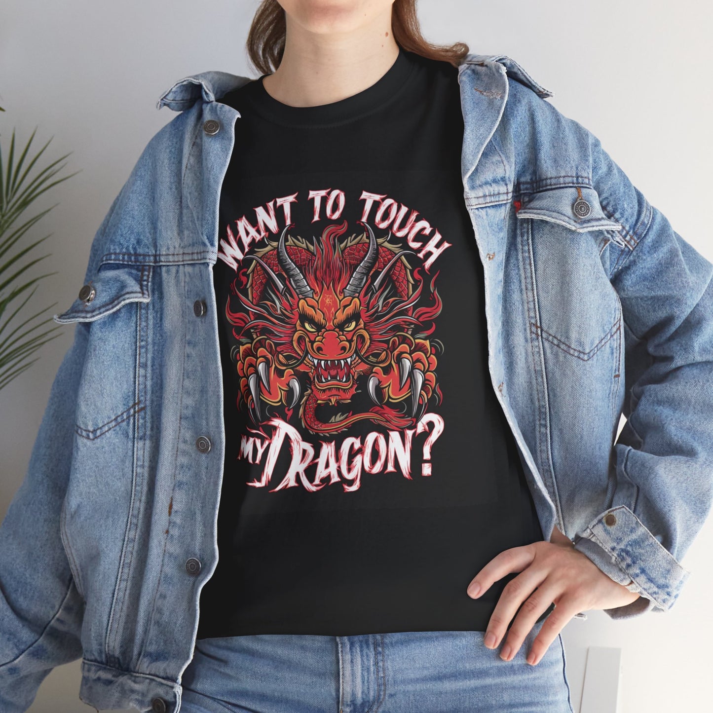 Want to Touch My Dragon? - Red -Unisex Heavy Cotton Tee